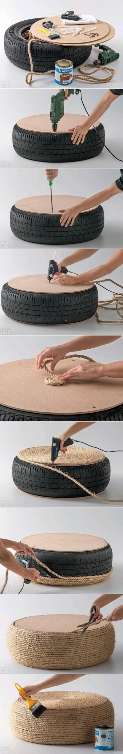 Turning a tire into an ottoman.