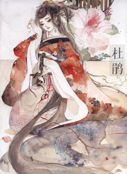 【中国风· 花卉拟人】插画师 呀呀的这组《花女词》 杜鹃