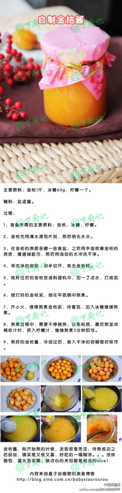 【自制金桔酱】微博疯传的一道化痰润喉功效的甜品！《法证先锋3》里，凌倩儿的妈妈，给自己的女儿准备的嫁妆里就有这个哦！！@下厨记