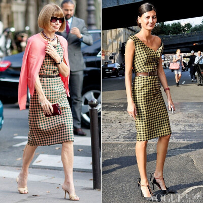 Anna Wintour 和 Giovanna Battaglia 都穿着Prada2013秋季格仔裙出现在时装周的街头。