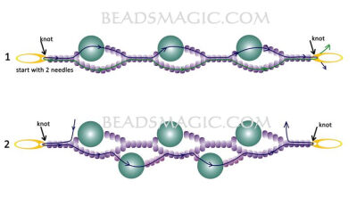 Free pattern for necklace Twig - 2 U need: seed beads 11/0 pearl beads 8 – 10 mm