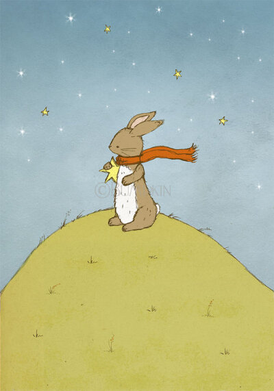 Art Print - Reach For The Stars - Bunny Rabbit, Nursery Art, Children's Illustration