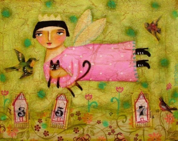 the SIAMESE CAT fairy a PRINT of an original collage painting by tascha