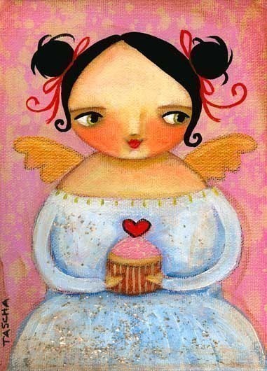 CUPCAKE fairy angel FOLK art PRINT poster from painting by tascha