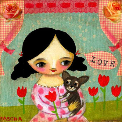 LOVE Chihuahua sweet PRINT of a mixed media collage painting by tascha