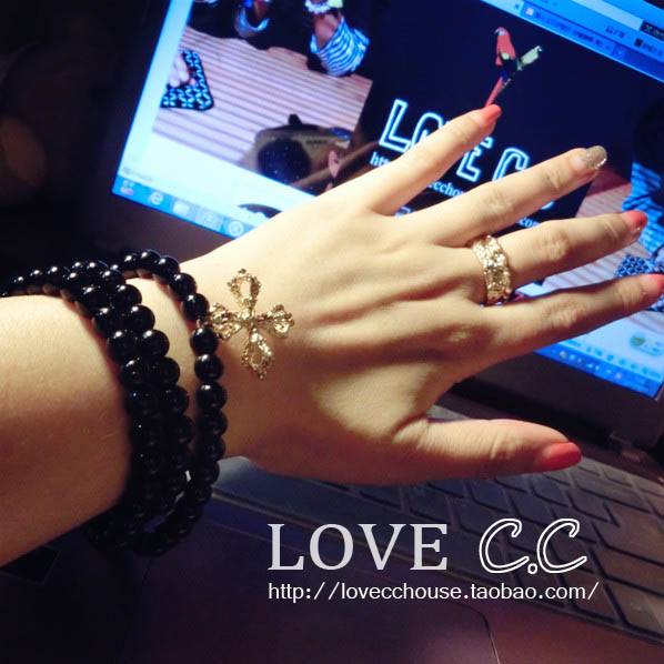 LOVE C. Bigbang 克罗心恶搞CH chrome hearts 三圈十字架手链