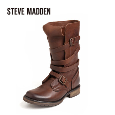 Steve Madden/思美登 牛皮中跟搭扣中筒靴SWBANDDIT