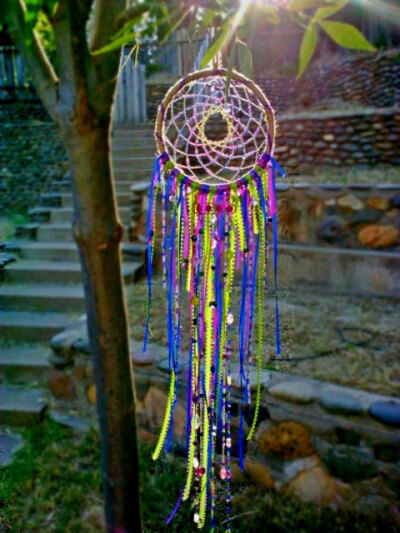 Handmade Rainbow Sherbert Dreamcatcher- Neon Dream Catcher- Beaded Web Dreamcatcher- Small 5 inch Dream Catcher- OOAK Dreamcatcher