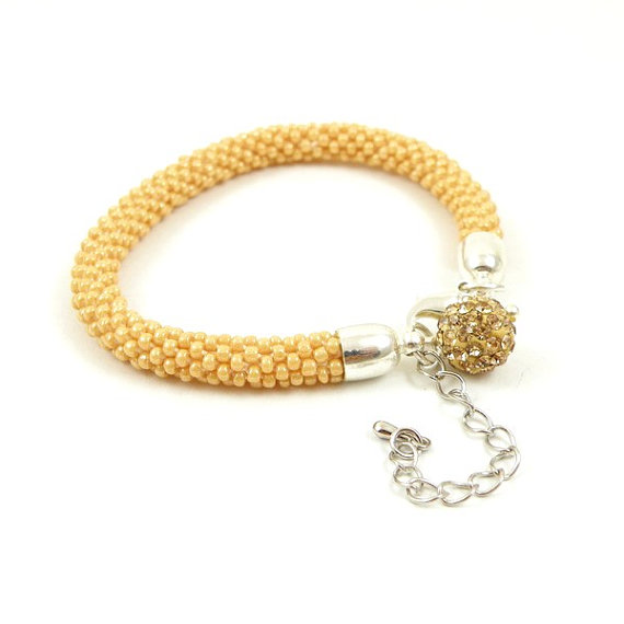 Cream beads crochet rope bracelet , beadwork jewelry , beaded bracelet