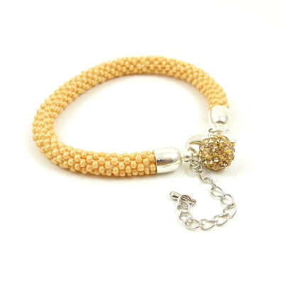 Cream beads crochet rope bracelet , beadwork jewelry , beaded bracelet