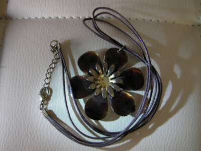 handmade fabric wires &amp; brown flower necklace