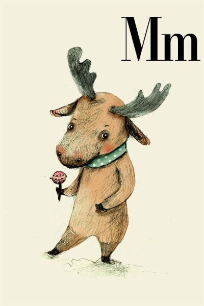 M for Moose, Alphabet animal, Print 6x8 inches