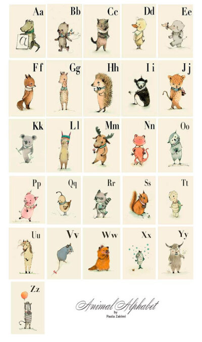 Alphabet animal FULL SET 26 Prints 4X6"