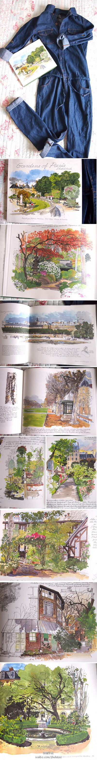 喜欢的水彩画家Fabrice Moireau的&lt;Gardens of Paris Sketchbook&gt;