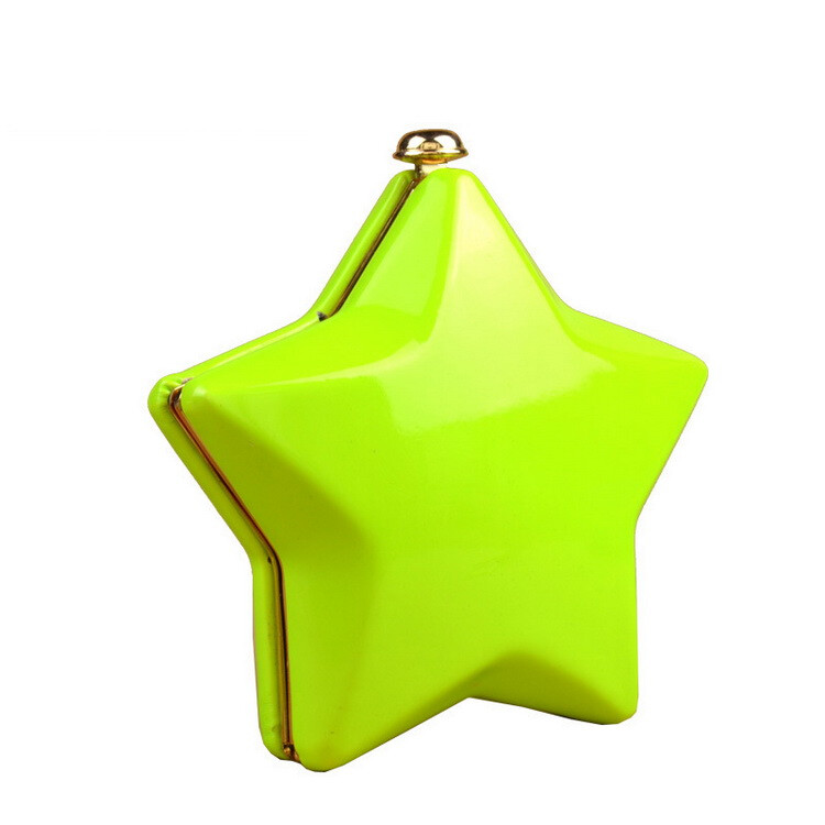 {野草莓独立品牌} 原创 五角星荧光绿 复古街拍 手拿包单肩链条包