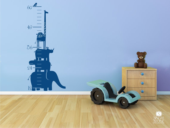 Growth Chart Wall Decal Safari Animal Stack - Nursery Vinyl Wall Stickers Art