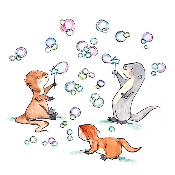 Of Otters and Bubbles 8x10 Nursery Art Print, New Baby, Girl, Boy