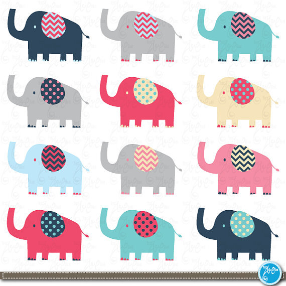 Elephant Clip Art,Cute baby elephant,Chevron polka dots elephant perfect for Scrapbook, Cards, Invitations,Personal and Commercial Use Am014