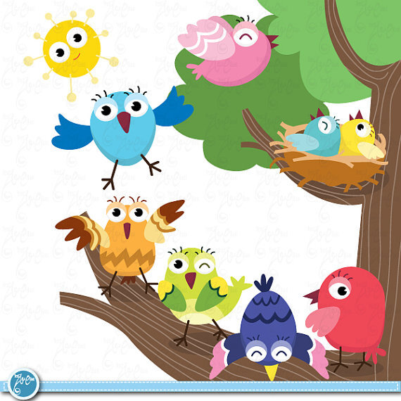 Cute birds Clip Art , Baby birds, Birds design element perfect for Scrapbook, Cards, Invitations,Personal and Commercial Use Am008