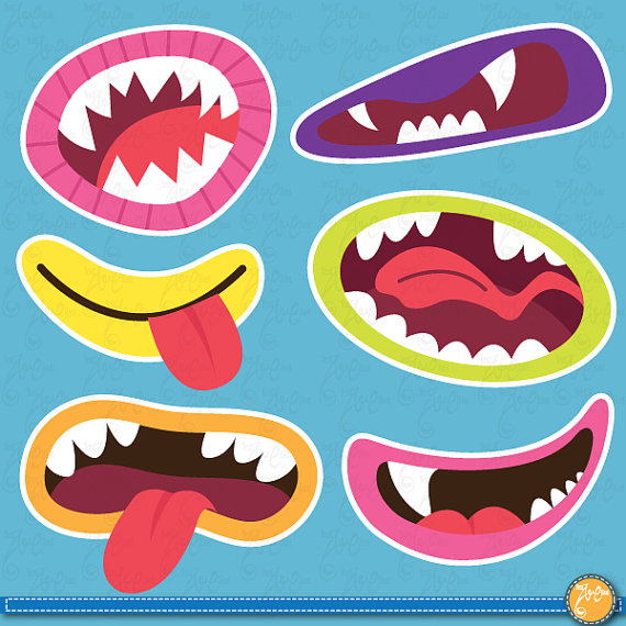 Cute Monsters Mouths Digital Clip art Set , Monster Grin Lcm007 Printable Birthday Party, cards,scrapbooking and all paper crafts.