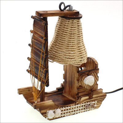 创意木质台灯家居灯具复古帆船带笔筒台灯卧室床头灯装饰灯木制