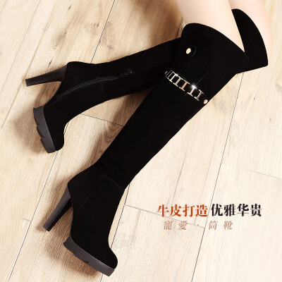 2013秋冬季新款女靴子 时装靴粗跟圆头高筒长靴 超高跟日韩版女靴