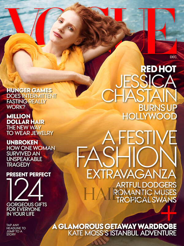 杰西卡·查斯坦 (Jessica Chastain) 登《Vogue》杂志美国版2013年12月刊封面：从油画中走出的古典美人！