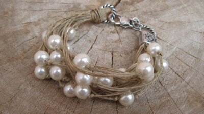 bracelet string white pearl fiber jewelry