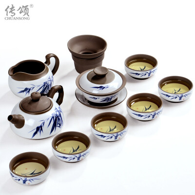 传颂 茶具整套陶瓷紫砂茶具功夫茶具茶壶茶杯套装厂家直销特价