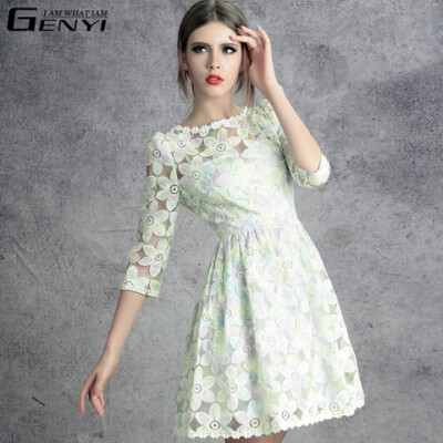 2013新款女装大牌女印花蕾丝连衣裙子高腰碎花打底长袖连衣裙秋冬