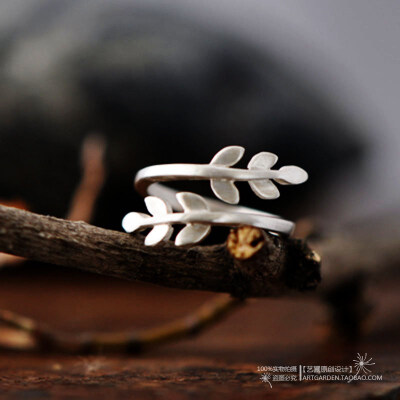 艺圃原创设计童年花冠自然树枝手工纯银饰品开口可调节大小戒指女