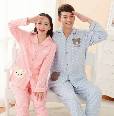 包邮2013秋季新款韩版卡通情侣睡衣可爱长袖棉质开衫家居服套装