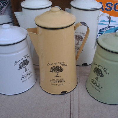 创意怀旧搪瓷咖啡壶 复古仿旧带盖冷水壶 大号小号咖啡树培植花器