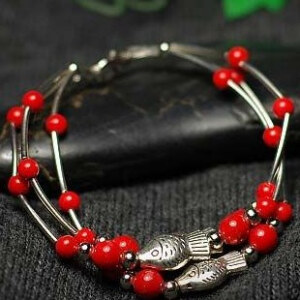 小清新纯手工女款精美 可爱三只小鱼手链爆款人气热卖(红)