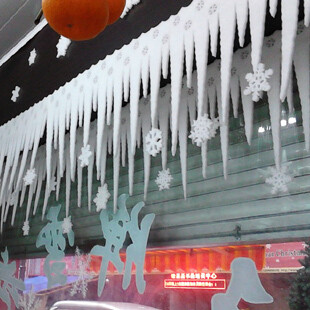 圣诞节装饰 冰条立体雪花场景装饰 酒店商场橱窗屋檐晚会装饰用品