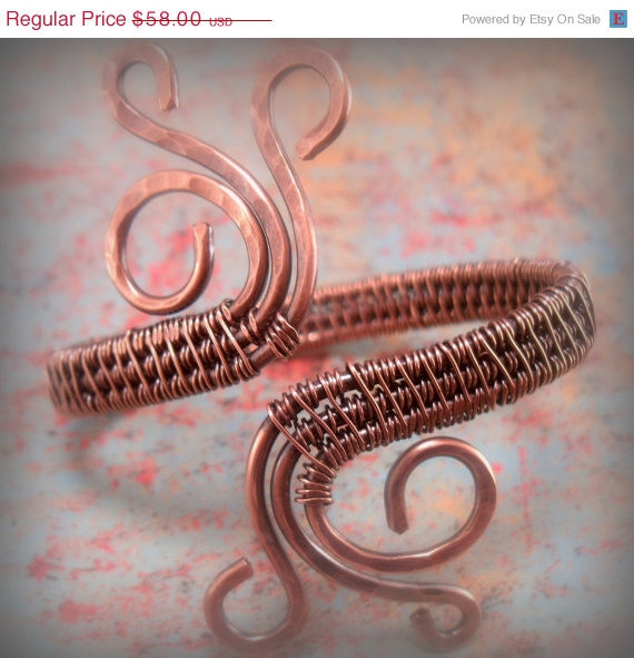 CYBER MONDAY SALE Wire Wrapped Swirl Bangle Bracelet, Copper Bangle Bracelet, Wire Woven Bracelet