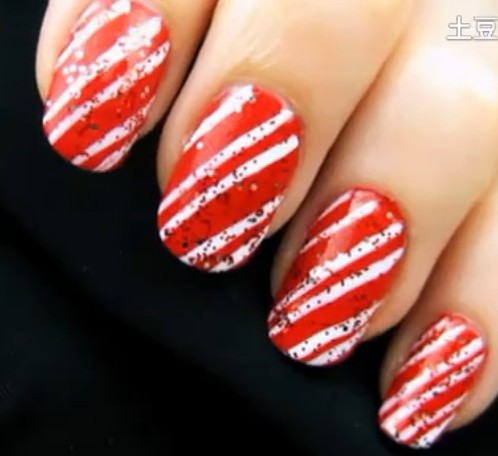 glittery candy cane nails