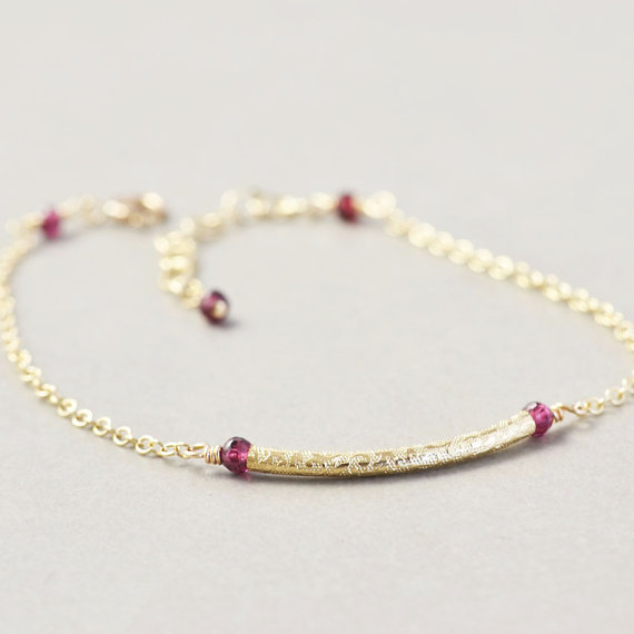 Garnet Bar Bracelet, Burgundy Bracelet, Metallic Bracelet, Chain Bracelet