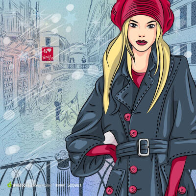 冬季时尚女孩矢量图片素材设计背景模版源文件下载