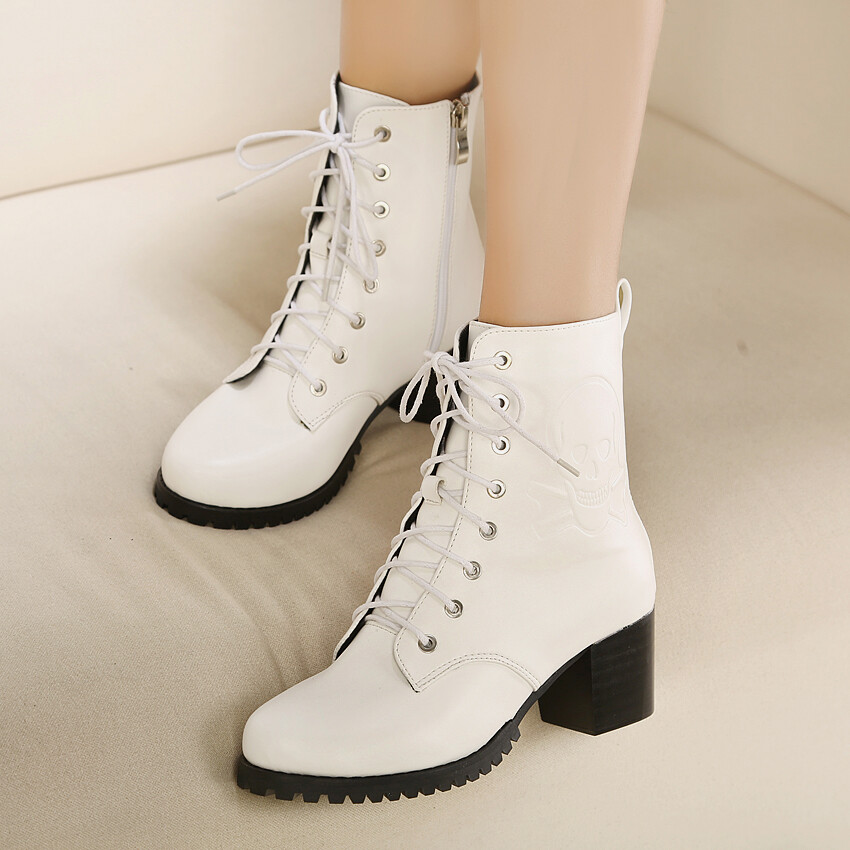 2013新款春秋冬季高跟粗跟短靴骑士靴女靴欧美英伦马丁靴白色靴子