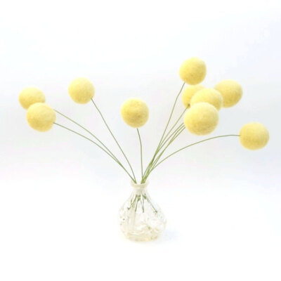 Wool Craspedia, felt Billy Button Ball Flower Bloom Pom Pom Autumn home decor Yellow handmade wedding bouquet table centerpiece large