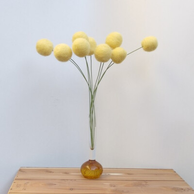 Wool Craspedia, felt Billy Button Ball Flower Bloom Pom Pom Autumn home decor Yellow handmade wedding bouquet table centerpiece large