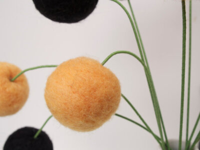 Halloween Felt Flowers, Craspedia Billy Button Balls, Wool Autumn Fall Home Decor decorating Orange and Black Spiderweb