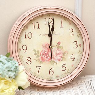 韩国粉色玫瑰斑驳做旧田园挂钟/韩国装饰挂钟单面钟