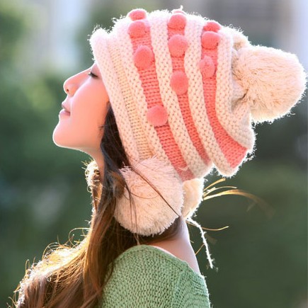 冬季保暖时尚帽子 韩版毛线帽 豆豆双球针织帽子 新品冬帽