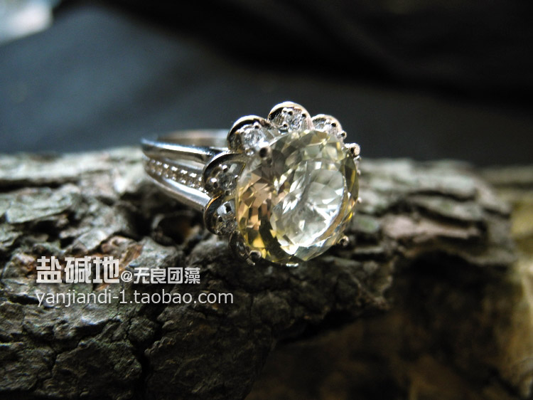 圆形莲花切黄水晶11mm 925银微镶锆石 戒指 现货孤品