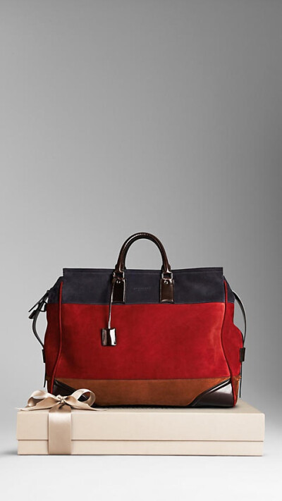 Burberry Large Block Stripe Suede Holdall Men's Bag.