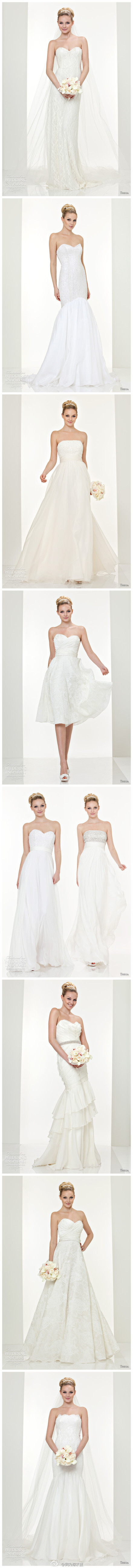 Theia 秋冬婚纱系列，挺括而垂感出色的绸缎，非常适合做出完美复杂的褶皱，莱因石和亮片的刺绣更是令人称奇，仿佛面料本是如此，毫无针脚痕迹。