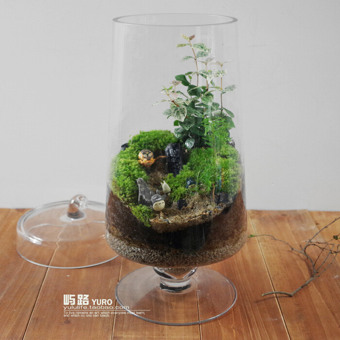  屿路生活 品 苔藓微景观 苔藓生态瓶 龙猫，手工绿植 创意绿植 盆景 玻璃花房 创意花房 创意盆栽 设计复古