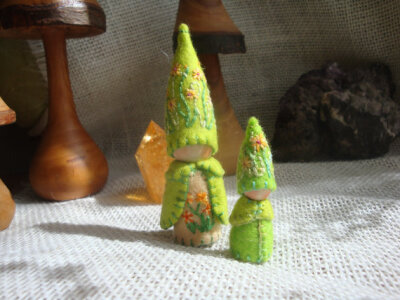 Tiny Mini August Flower Gnome Waldorf inspired storytelling natural dollhouse doll